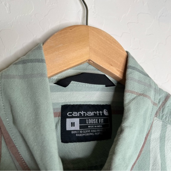 Carhartt Green Plaid Short Sleeve Loose Fit Button Up Work Shirt - Picture 6 of 6